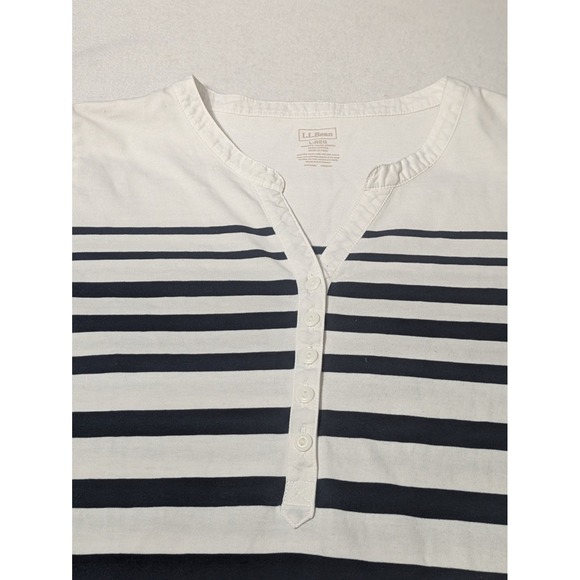 LL Bean Large Top Striped 3/4 Sleeve Button Cotton Blouse White Blue Nautical - Picture 4 of 11
